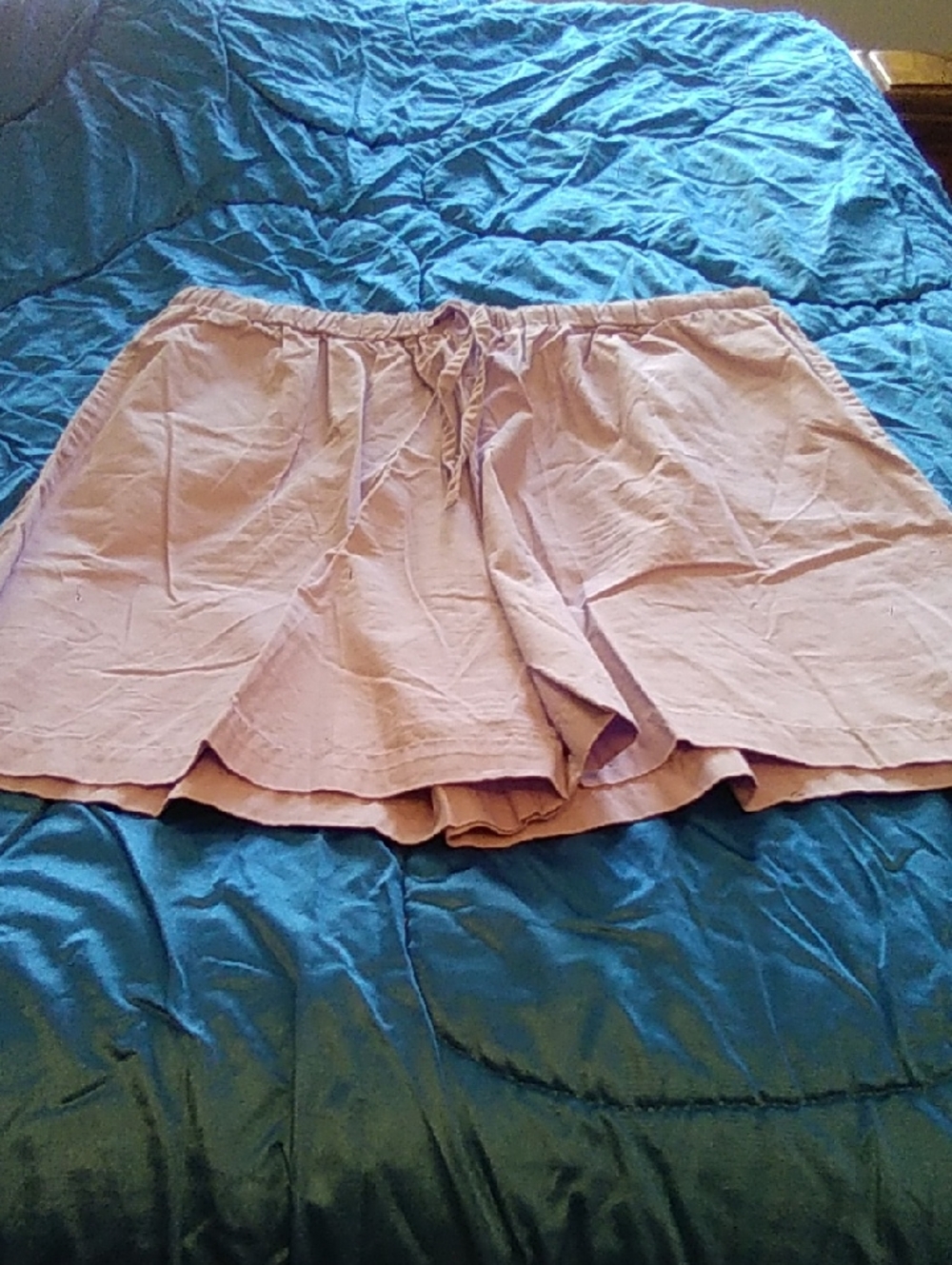 Ladies Drawstring Linen-Blend Purple Shorts